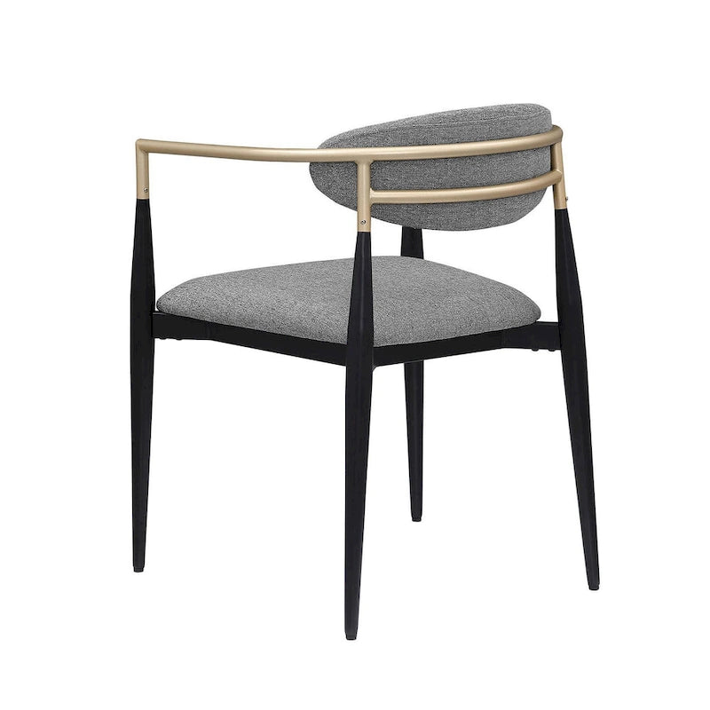 Dining Armchair Set of 2, Modern Gray Fabric, Sleek Black Metal