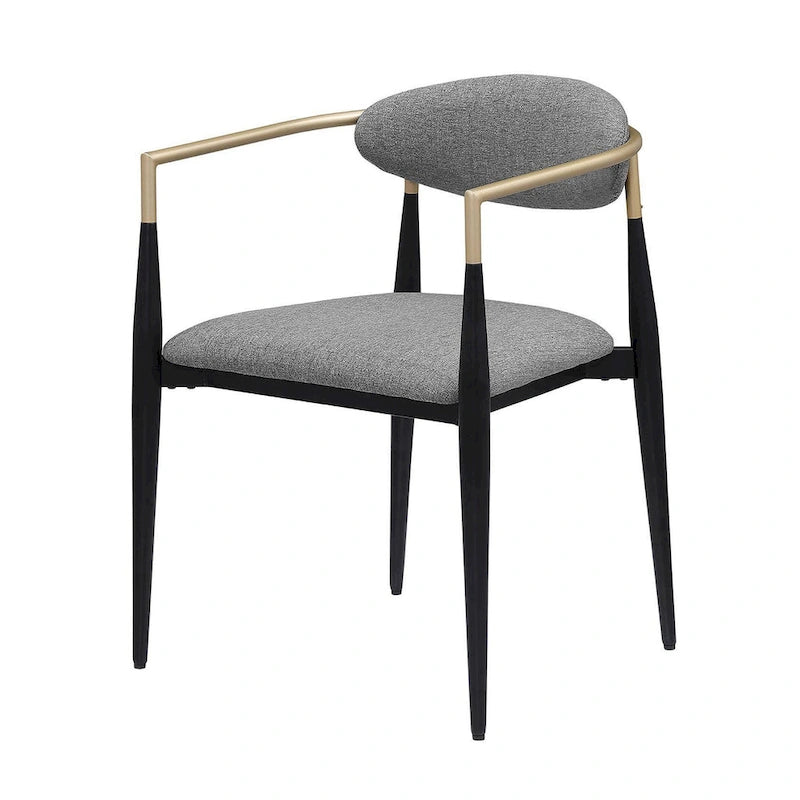 Dining Armchair Set of 2, Modern Gray Fabric, Sleek Black Metal