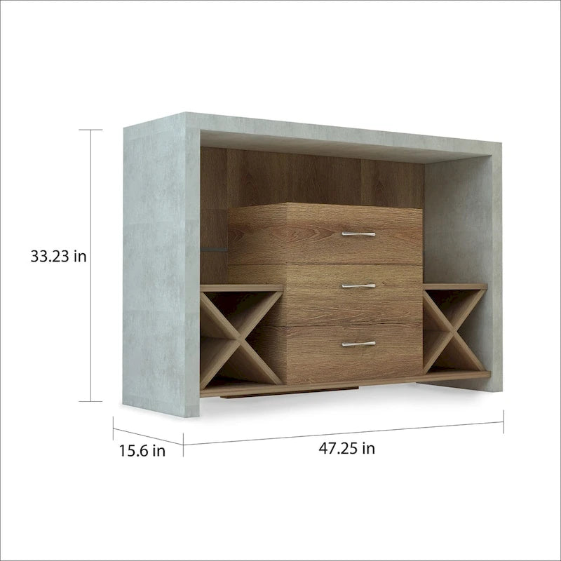 Industrial Concrete-like 3-Drawer Buffet