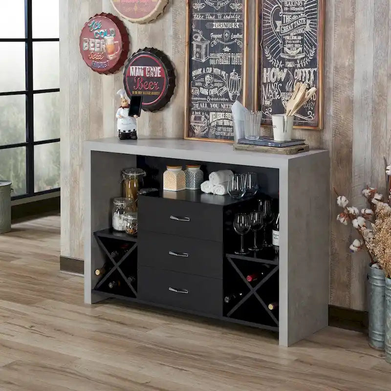 Industrial Concrete-like 3-Drawer Buffet