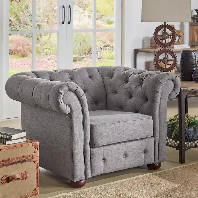 Tufted Scroll Arm Chesterfield Chair