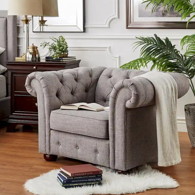 Tufted Scroll Arm Chesterfield Chair