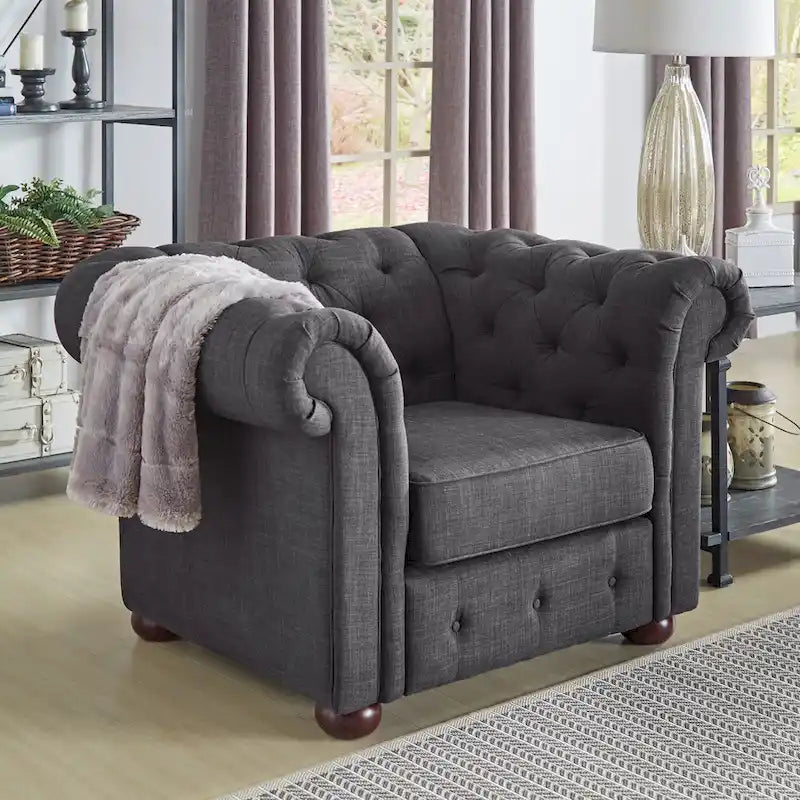 Tufted Scroll Arm Chesterfield Chair