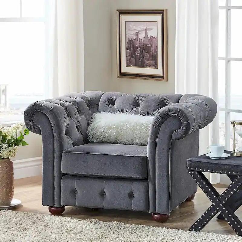 Tufted Scroll Arm Chesterfield Chair