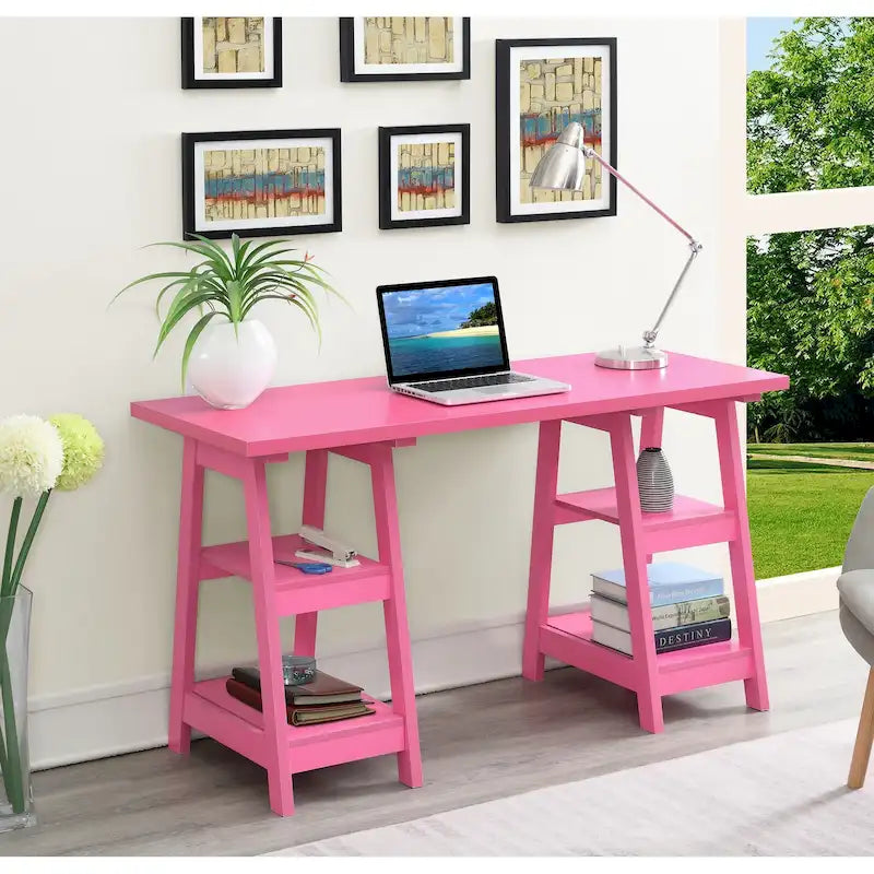 Double Trestle Desk with Shelves