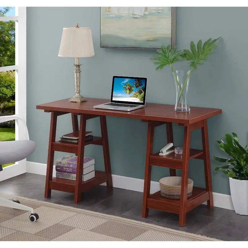 Double Trestle Desk with Shelves