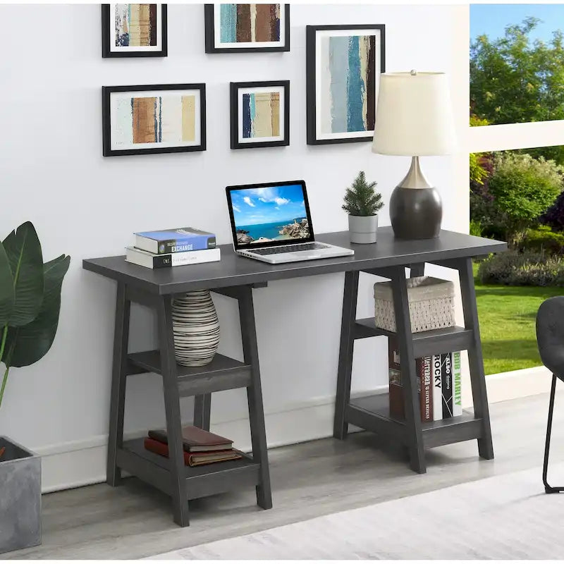 Double Trestle Desk with Shelves