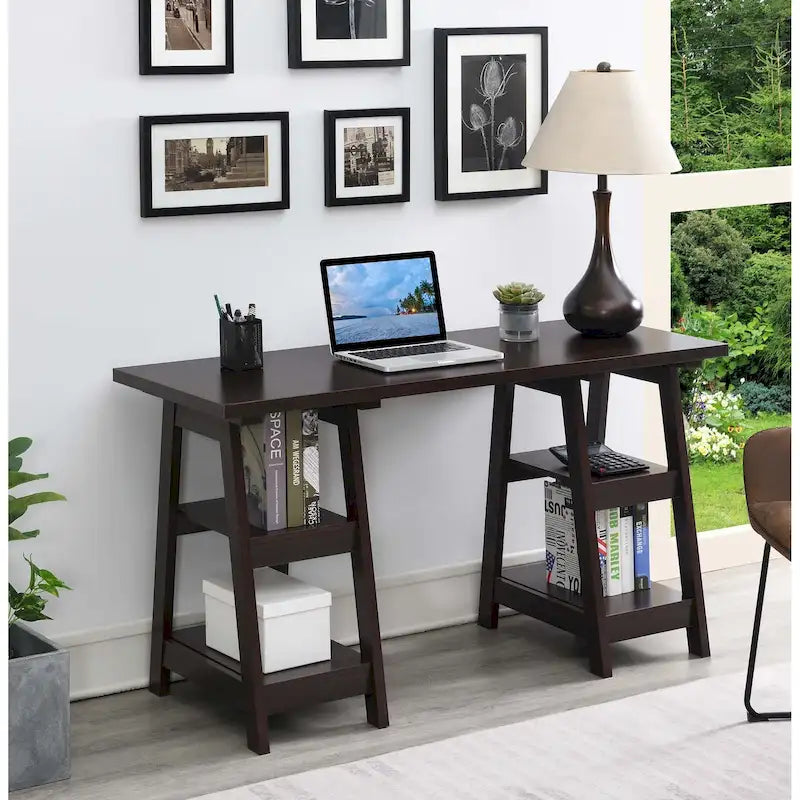 Double Trestle Desk with Shelves