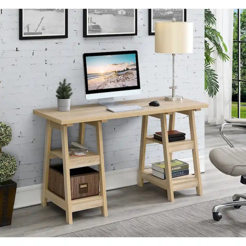 Double Trestle Desk with Shelves