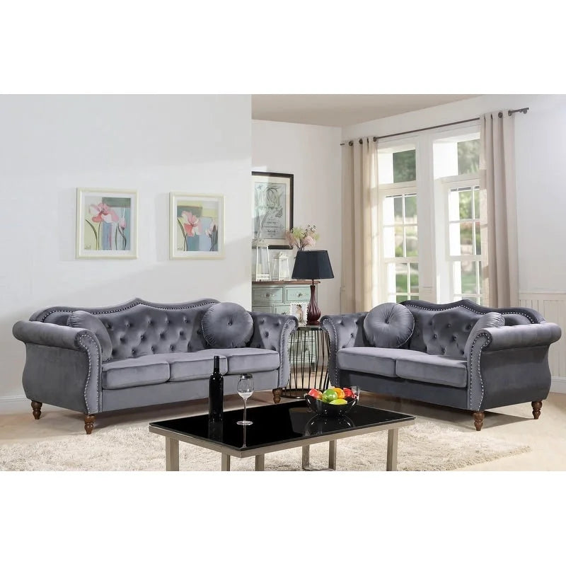 Conjunto de sala de estar de 2 peças Chesterfield com tachas