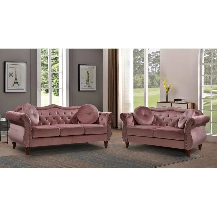 Conjunto de sala de estar de 2 peças Chesterfield com tachas