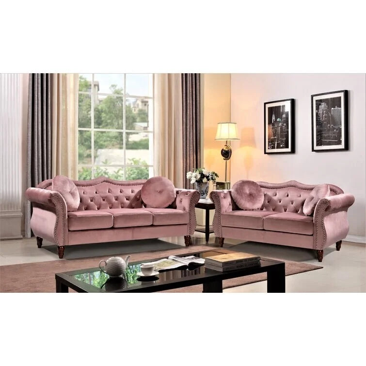 Conjunto de sala de estar de 2 peças Chesterfield com tachas