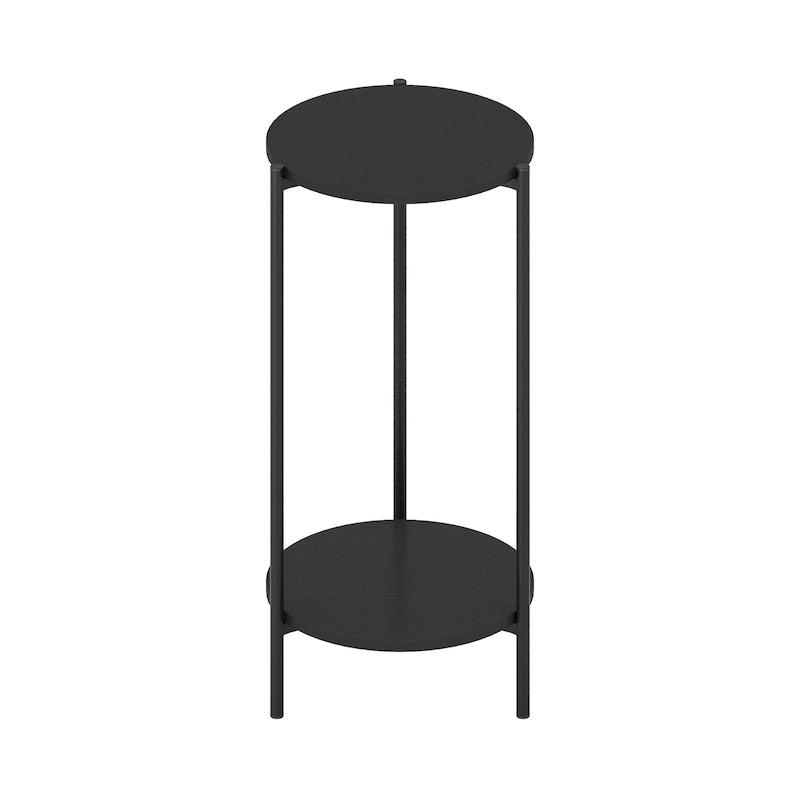 2-Tier Modern Tall Round Side End Table with Sturdy Metal Legs, Americano