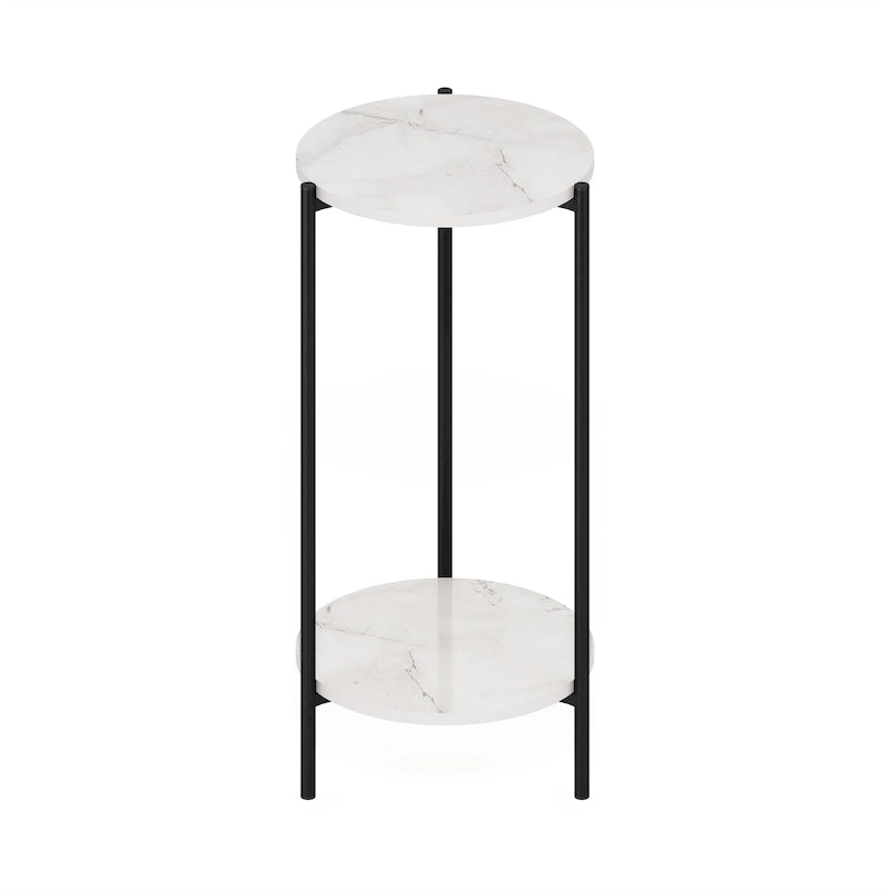 2-Tier Modern Tall Round Side End Table with Sturdy Metal Legs, Americano
