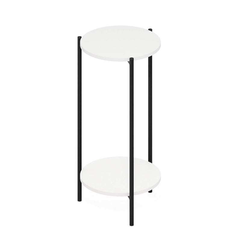 2-Tier Modern Tall Round Side End Table with Sturdy Metal Legs, Americano
