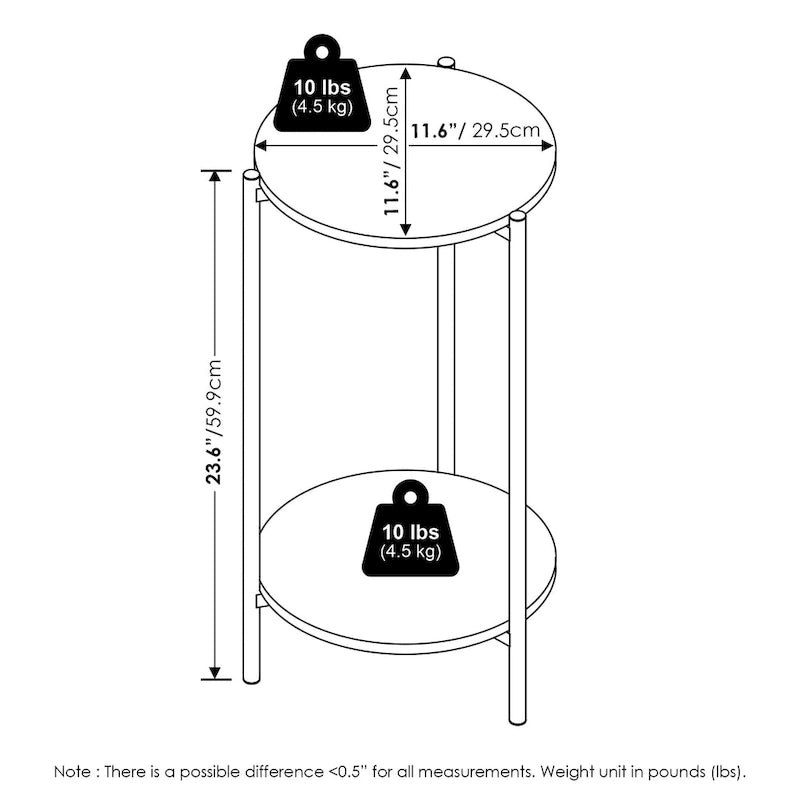 2-Tier Modern Tall Round Side End Table with Sturdy Metal Legs, Americano
