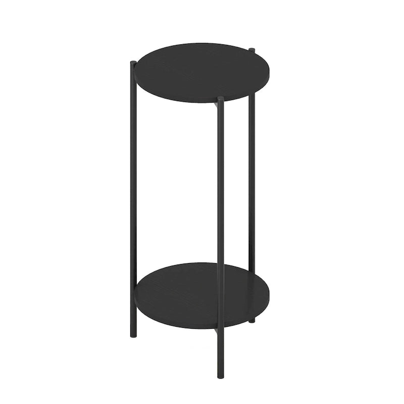 2-Tier Modern Tall Round Side End Table with Sturdy Metal Legs, Americano