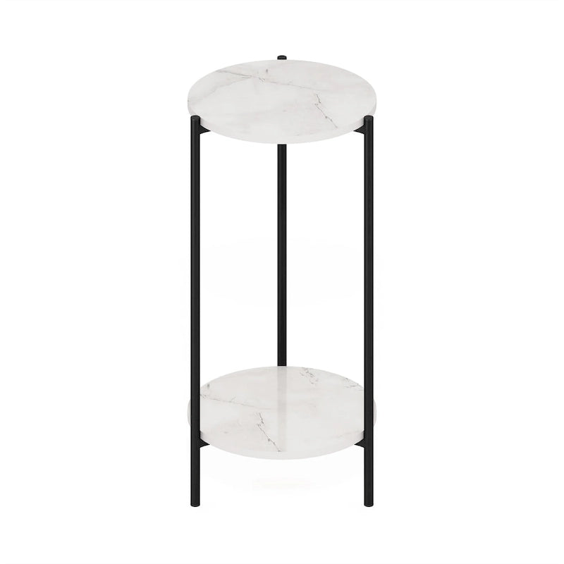 2-Tier Modern Tall Round Side End Table with Sturdy Metal Legs, Americano