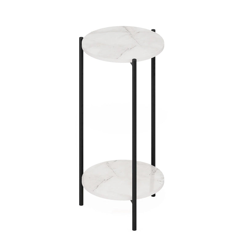 2-Tier Modern Tall Round Side End Table with Sturdy Metal Legs, Americano