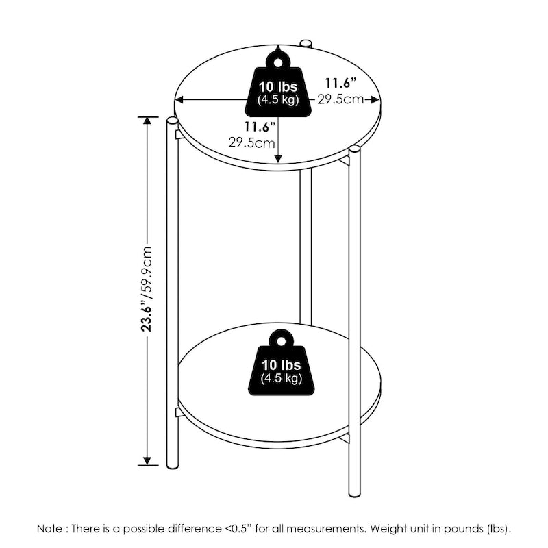 2-Tier Modern Tall Round Side End Table with Sturdy Metal Legs, Americano