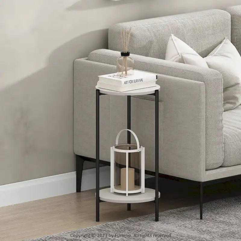 2-Tier Modern Tall Round Side End Table with Sturdy Metal Legs, Americano