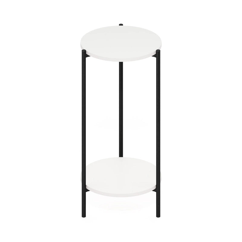2-Tier Modern Tall Round Side End Table with Sturdy Metal Legs, Americano