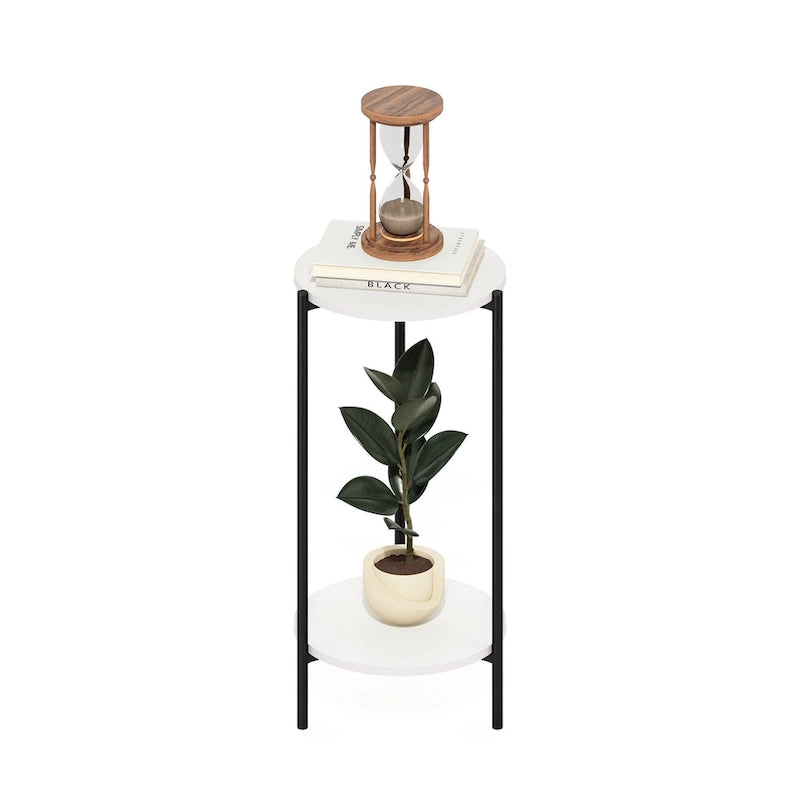 2-Tier Modern Tall Round Side End Table with Sturdy Metal Legs, Americano