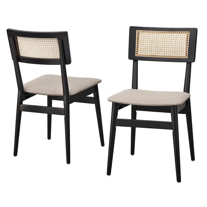 Krzesła do jadalni w stylu mid-century modern z rattanowym oparciem (zestaw 2 szt.)