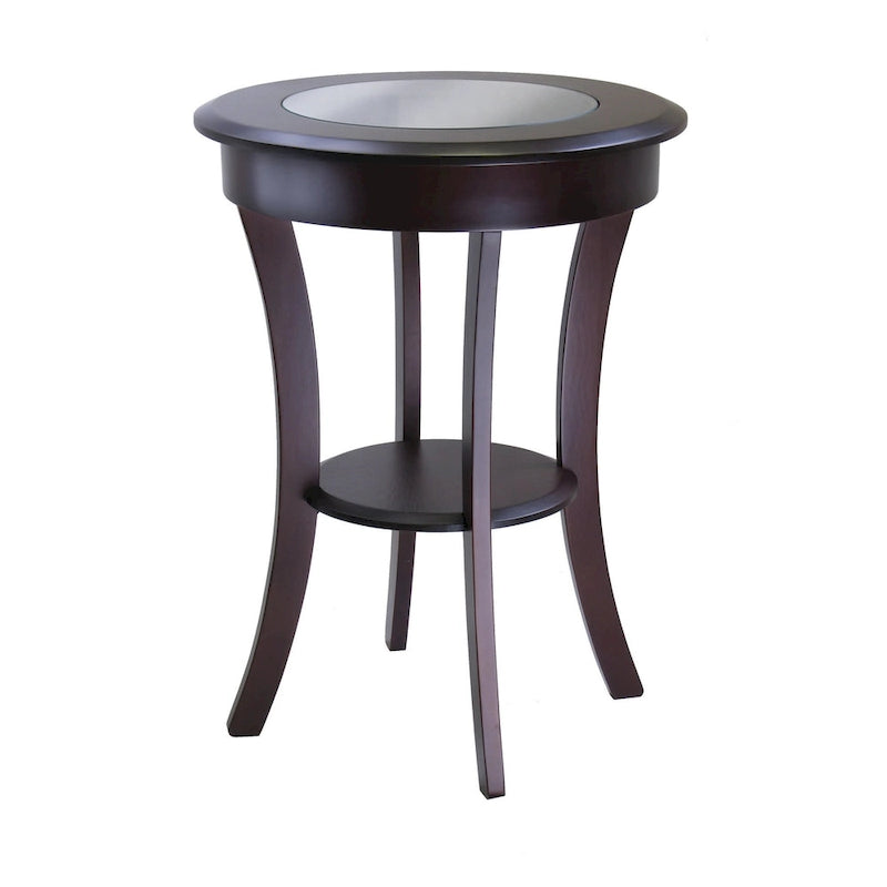 Round Accent Table with Tempered Glass & Curved Legs