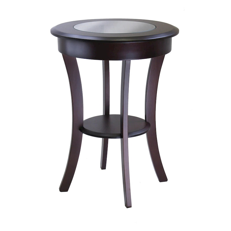 Round Accent Table with Tempered Glass & Curved Legs
