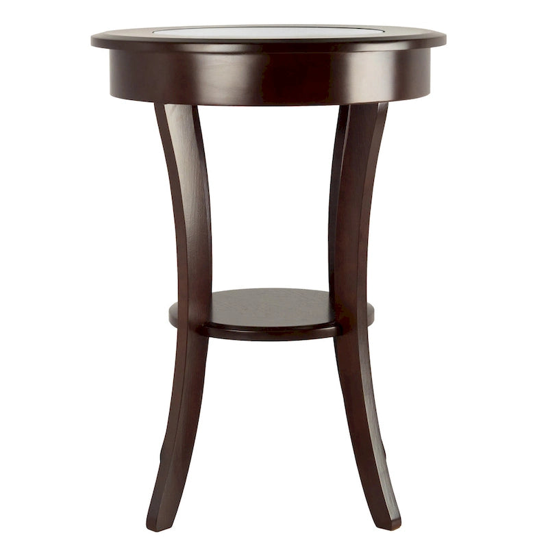 Round Accent Table with Tempered Glass & Curved Legs