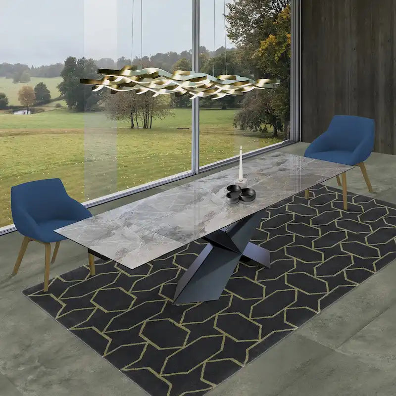 Grey Ceramic Top Extendable Dining Table - 70.87/106.31x35.43x29.53 Inches