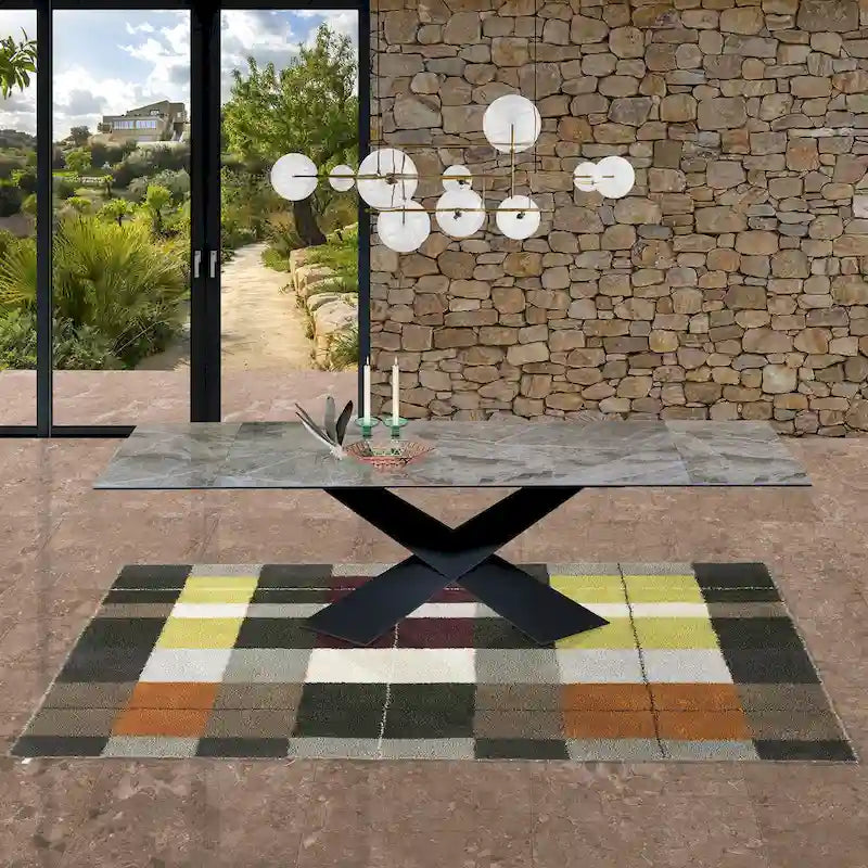 Grey Ceramic Top Extendable Dining Table - 70.87/106.31x35.43x29.53 Inches