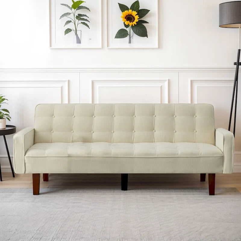 Futon Sofa Bed, Convertible Sleeper Couch with Armrests for Studio, Office, Apartment, Compact Living, Game Room