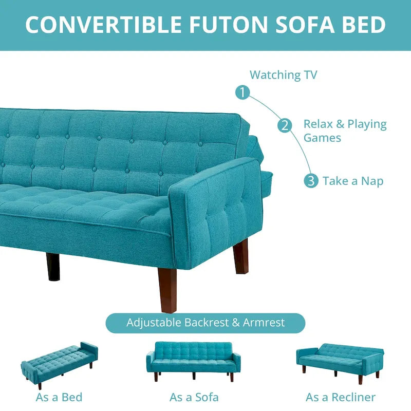 Divano letto futon, divano trasformabile con braccioli per monolocale, ufficio, appartamento, spazi compatti e sala giochi