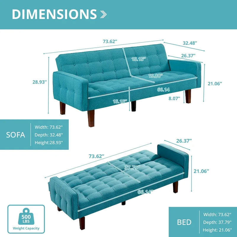Divano letto futon, divano trasformabile con braccioli per monolocale, ufficio, appartamento, spazi compatti e sala giochi