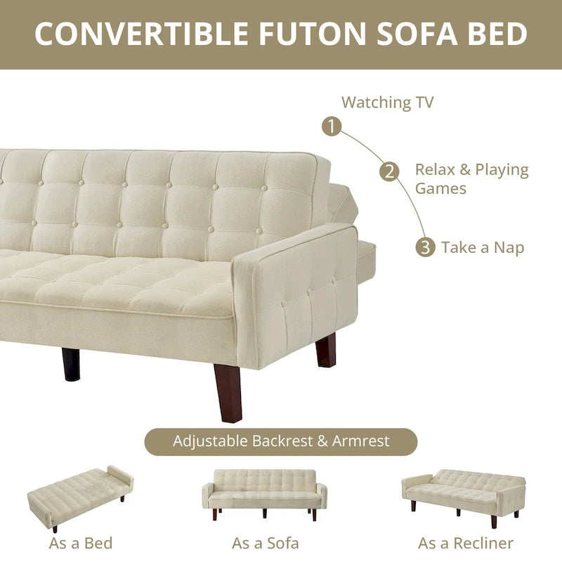 Divano letto futon, divano trasformabile con braccioli per monolocale, ufficio, appartamento, spazi compatti e sala giochi