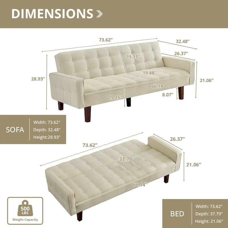 Divano letto futon, divano trasformabile con braccioli per monolocale, ufficio, appartamento, spazi compatti e sala giochi