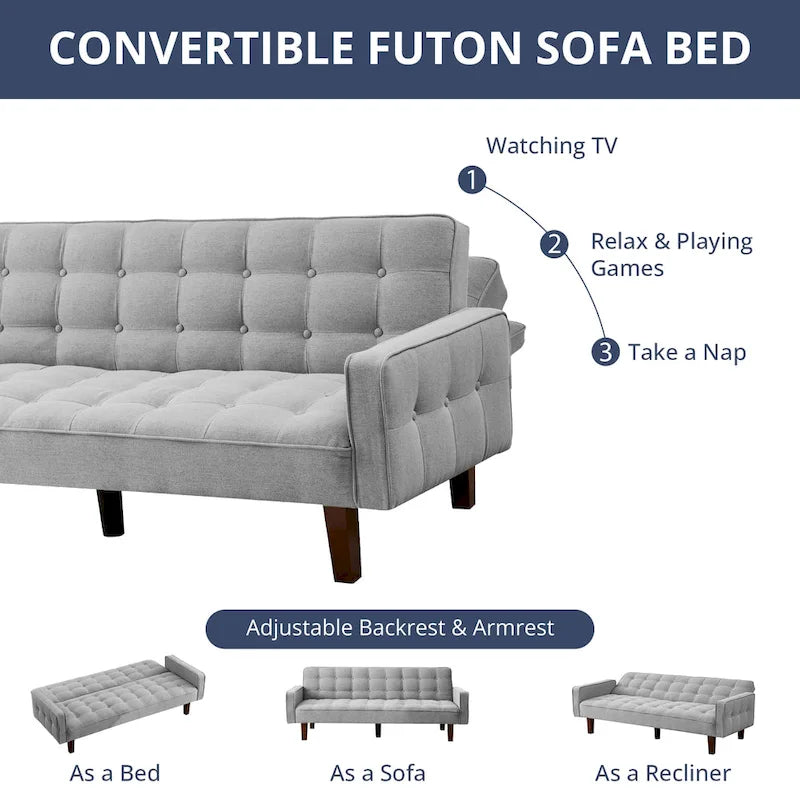 Divano letto futon, divano trasformabile con braccioli per monolocale, ufficio, appartamento, spazi compatti e sala giochi