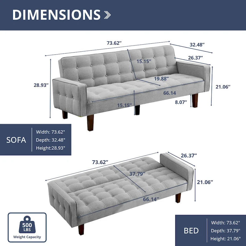 Divano letto futon, divano trasformabile con braccioli per monolocale, ufficio, appartamento, spazi compatti e sala giochi
