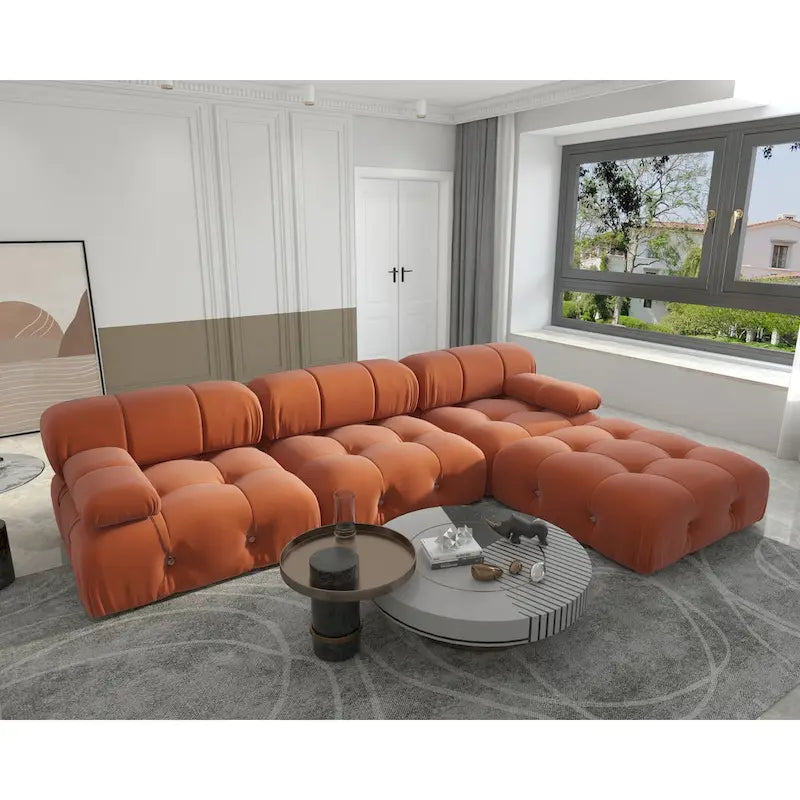 Quadratischer, samtgepolsterter Hocker