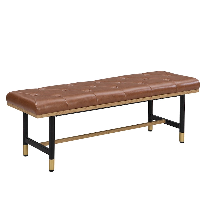 Metal and Faux Leather End of Bed Bench for Entryway & Living Room
