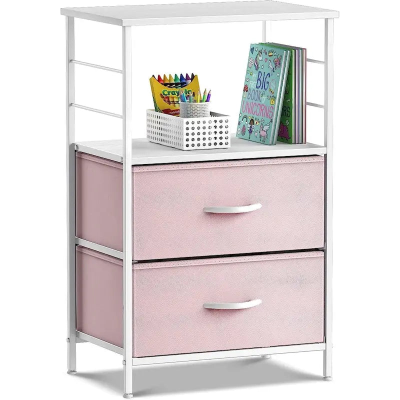 2-Drawer Nightstand with Shelf - Kids Bedside Storage End Table