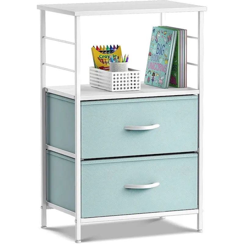 2-Drawer Nightstand with Shelf - Kids Bedside Storage End Table