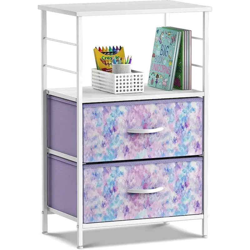 2-Drawer Nightstand with Shelf - Kids Bedside Storage End Table