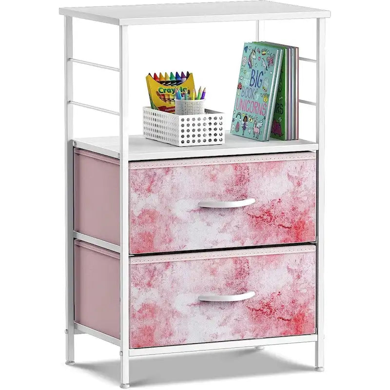 2-Drawer Nightstand with Shelf - Kids Bedside Storage End Table