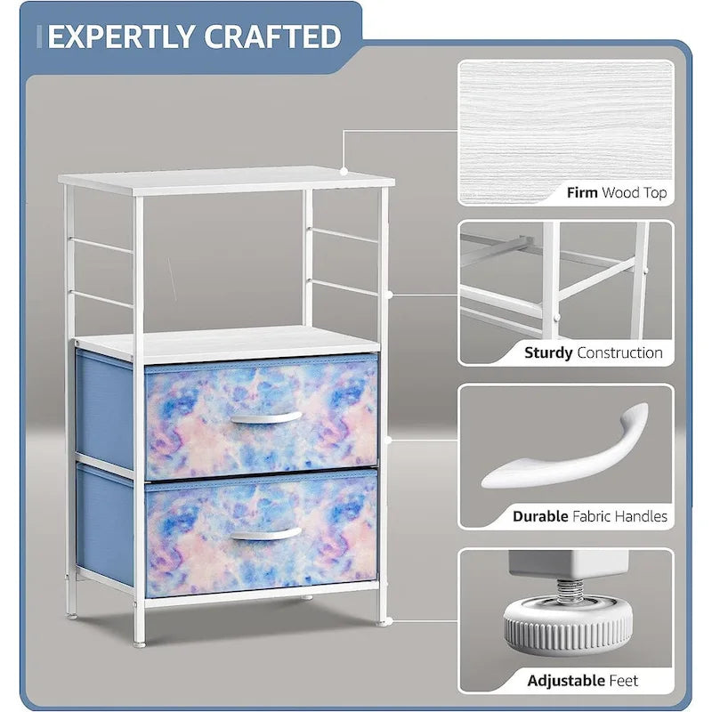 2-Drawer Nightstand with Shelf - Kids Bedside Storage End Table