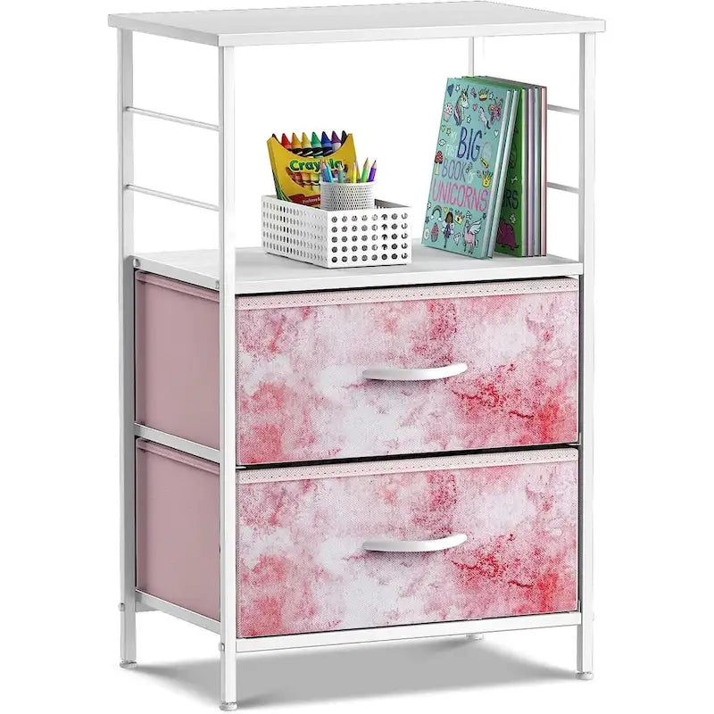 2-Drawer Nightstand with Shelf - Kids Bedside Storage End Table