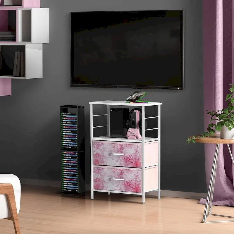 2-Drawer Nightstand with Shelf - Kids Bedside Storage End Table