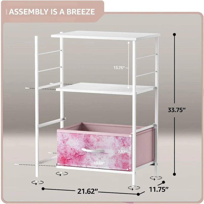 2-Drawer Nightstand with Shelf - Kids Bedside Storage End Table